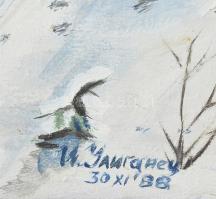 Olvashatatlan jelzéssel, feltehetően ukrán vagy orosz festő (Uliganec?): Téli táj (Kárpátalja?). Ola...