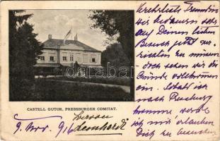 1916 Gutor, Gutora, Hamuliakovo (Pozsony, Bratislava); Czichert kastély (később Leonardhi kastély). A levél címzettje Belrupt-Tissac Hugóné grófnő (szül. Adamóczi Ambró Ella, 1846-1928) / Castell Gutor (Pressburger Comitat) / castle (fa)