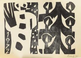 Kunt Ernő (1920-1994): Alak és formák, 1971. Fametszet, papír, jelezve jobbra lent. Lapszéli apró gyűrődésekkel, 24×33 cm