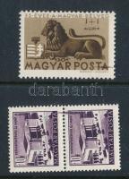 1946 Bélyegjubileum 1+1 millióP + 1951 Épületek 10f függőleges pár mind festékelkenődéssel