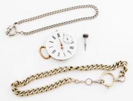 2 darab fém óralánc + régi zsebóra szerkezet