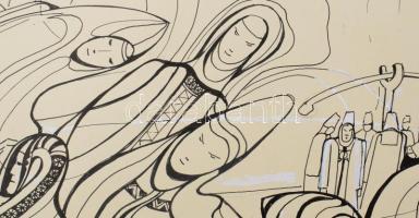 Lajos Ferenc (1912-1998): Párkák, 1979. Tus, papír, jelezve jobbra lent (paszpartu által kissé takar...