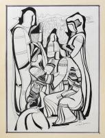 Lajos Ferenc (1912-1998): Bucsú a székelyeknél, 1983. Tus, papír, jelezve jobbra lent, 37×27,5 cm