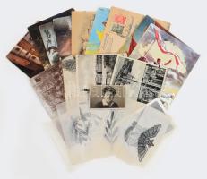 cca 1910-1940 vegyes fotó, képeslap és rajz tétel, benne kalauznő fotója, stb