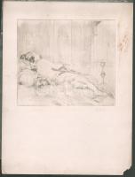 Dandé József (1911-1969): Fekvő női akt. Rézkarc, papír, jelzés nélkül. Lap széle foltos és sérült. 16,5x18,5 cm