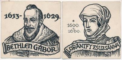 Haranghy Jenő (1894-1951), 2 db mű: Bethlen Gábor erdélyi fejedelem és Lórántfy Zsuzsánna portréja. Tus, papír, jelzés nélkül, 10x10 (x2) cm