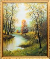 Hailinger Sándor (1921-1988): Vízparti hangulat. Olaj, vászon. Jelzett. Dekoratív fakeretben. 56x48 cm