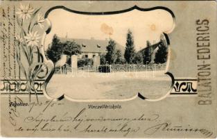 Tapolca, Vincellér iskola. Art Nouveau, floral (szakadás / tear)