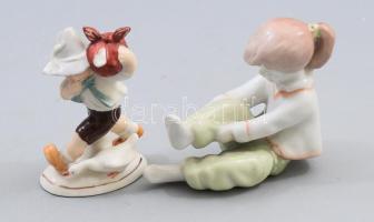 Régi német fiú libával + Aquincum öltözködő lány, jelzett, hibátlan.