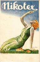 Nikotex cigaretta reklám. Klösz Gy. és Fia / Hungarian Art Deco tobacco advertisement s: Manno Mildiades (EB)
