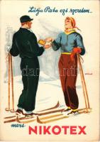 Látja Pista ezt szeretem... mert NIKOTEX. Törődjön kissé magával is - szívjon Nikotexet! Cigaretta reklám. Klösz Gy. és Fia / Hungarian cigarette advertisement art postcard s: Gebhardt (EK)