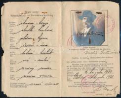 1922 Párkány (Štúrovo), fényképes igazolójegy Kulis István napszámos részére, magyar, cseh és német ...