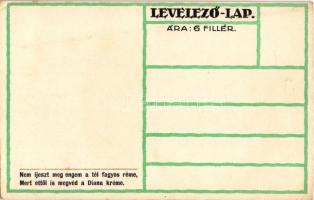 Síelő hölgy művészlap, téli sport, Diana krém reklám a hátoldalon / Skiing lady. Hungarian art postc...