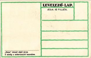 Vadász. Diana Istennő útjait járom, s mindig sósborszeszét használom! reklám a hátoldalon / Hunter. ...