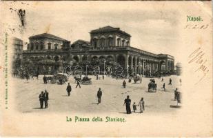 1903 Napoli, Naples; La Piazza della Stazione. A. de Simone / railway station, square (EB)
