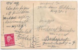 1928 Bad Reichenhall, hiking lady leporellocard with 10 small pictures (crease)