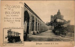 Bologna, Santuario di S. Luca, Ricordo dall'Albergo Stella d'Italia e Aquila Nera, Un Automobile dell'Albergo / hotel advertisement with automobile. Art Nouveau (EK)