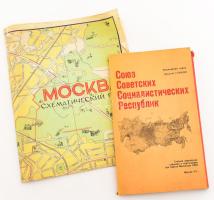1979 A Szovjetunió térképe, nagyméretű térkép, névmutatóval + 1976 Moszkva sematikus térképe, hátoldalán utcajegyzékkel, kisebb lapszéli sérülésekkel, 71x57 cm