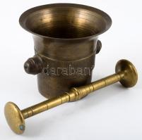 Bronz mozsár törővel, m: 10 cm, törő h: 18 cm