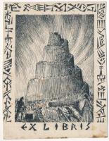 Ex libris terv (Bábel tornya). Tus, papír, jelzés nélkül. Foltos. 14x10,5 cm