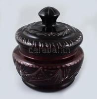 Bordón pácolt fedeles edény, kis pattogzással, d: 14 cm, m: 14,5 cm