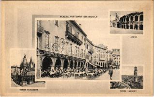 Verona, Piazza Vittorio Emanuele, Tombe Scaligere, Torer Lamberti, Arena, Löwenbrau ristorante Birra Pedavena / square, tombe, monument, arena, towers, restaurant