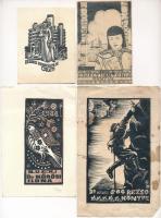 Klf. alkotók (Radványi-Román Károly, Fery Antal stb.): 4 db ex libris és kisgrafika. Klf. technikák, papír, részben jelzett. Radványi-Román Károly sérült és foltos. Klf. méretekben.