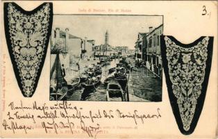 1905 Venice, Venezia; Isola di Burano, Rio di Mezzo / island, lace, boats, river (EK)