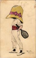 1909 Tennis player with a giant hat. B.K.W.I. 366-5. s: Reinitz (kis szakadás / small tear)