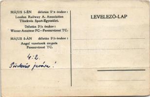 Angol vasutasok válogatott futball csapata Budapesten 1912. május 5-én London Railway A. Association...