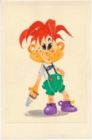 Jelzés nélkül: Max (humoros-karikaturisztikus rajz). Akvarell, ceruza, papír. Papírra kasírozva. 24x17 cm