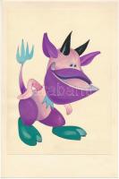 Jelzés nélkül: Ördögöcske (humoros-karikaturisztikus rajz). Akvarell, ceruza, papír. Papírra kasírozva. 24x17 cm