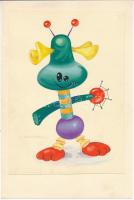 Jelzés nélkül: Marslakócska (humoros-karikaturisztikus rajz). Akvarell, ceruza, papír. Papírra kasírozva. 24x17 cm