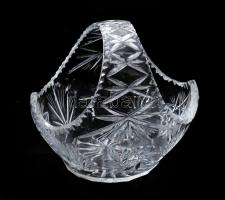 Ólomkristály kosár alakú kínáló, hibátlan, m: 21 cm