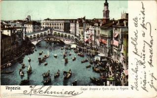 1902 Venezia, Venice; Canal Grande a Rialto dopo la Regata / canal, bridge, market (EK)
