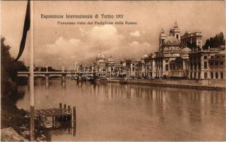 1911 Torino, Turin; Esposizione Internazionale, Panorama visto dal Padiglione della Russia / International Exhibition, bridge, castle