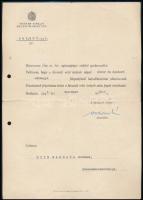 1941 Bp., a M. Kir. Belügyminisztérium által kiadott védőnő gyakornoki kinevezés, hátoldalán Gömör és Kishont vármegye főispánjának a hivatali eskü letételét igazoló 1942-es bejegyzésével