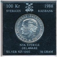 Svédország 1988. 100 Kronor Ag "350. évfordulója a Svéd Delaware kolóniának" Műanyag tokban T:UNC  Sweden 1988. 10 Kronor Ag "350th Anniversary of Swedish Colony in Delaware" In plastic case C:UNC Krause KM#867.1
