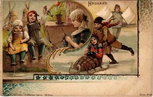 Holland / The Netherlands. Nationalitäten-Postkarten Serie 50. Dess. winter sport, sledding. Art Nouveau, litho (EK)