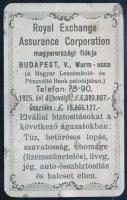 1927 Royal Exchange Assurance Corporation Angol biztosító társaság fém kártyanaptár, kis hibákkal, 7,5x4,5 cm