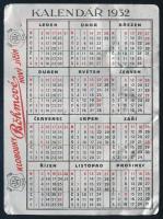 1932 Klobouky Böhmové Nový Jičín, cseh kalapgyárat reklámozó fém kártyanaptár, kisebb hibákkal, 7x9,...