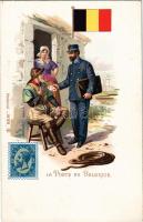 La Poste en Belgique / Belgian postman, stamp, flag