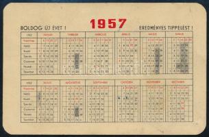 1957 Totó ,,a hét kedvence!..." kártyanaptár, néhány tollas feljegyzéssel