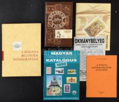 6 klf magyar filatéliai szakirodalom és katalógus, köztük Okmánybélyeg közlöny, Monográfia I. kötet