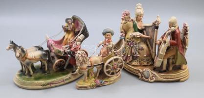 Lippelsdorf 3 darab historizáló figura, egyiken egy ragasztással, jelzett, 23x19 cm, 17x16 cm, 23x17 cm