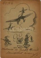 1943 Második világháborús Tábori Postai Levelezőlap, húsvéti üdvözlet / WWII Hungarian military field postcard with Easter greeting, rabbits + "Tábori postahivatal 45 a" (Rb)