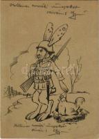 1943 Második világháborús Tábori Postai Levelezőlap, húsvéti üdvözlet / WWII Hungarian military field postcard with Easter greeting, rabbit + "Tábori postahivatal 195" (EK)