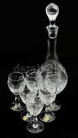 Gherla ólomkristály italos szett, kiöntő m: 35 cm, 6 darab pohárral m: 13 cm, jelzett, hibátlan.