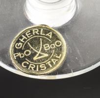 Gherla ólomkristály italos szett, kiöntő m: 35 cm, 6 darab pohárral m: 13 cm, jelzett, hibátlan