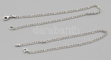 Ezüst (Ag) bordázott pálcikás figaro bokalánc h: 24 cm és karkötő h: 21,5cm, jelzett, nettó 5g